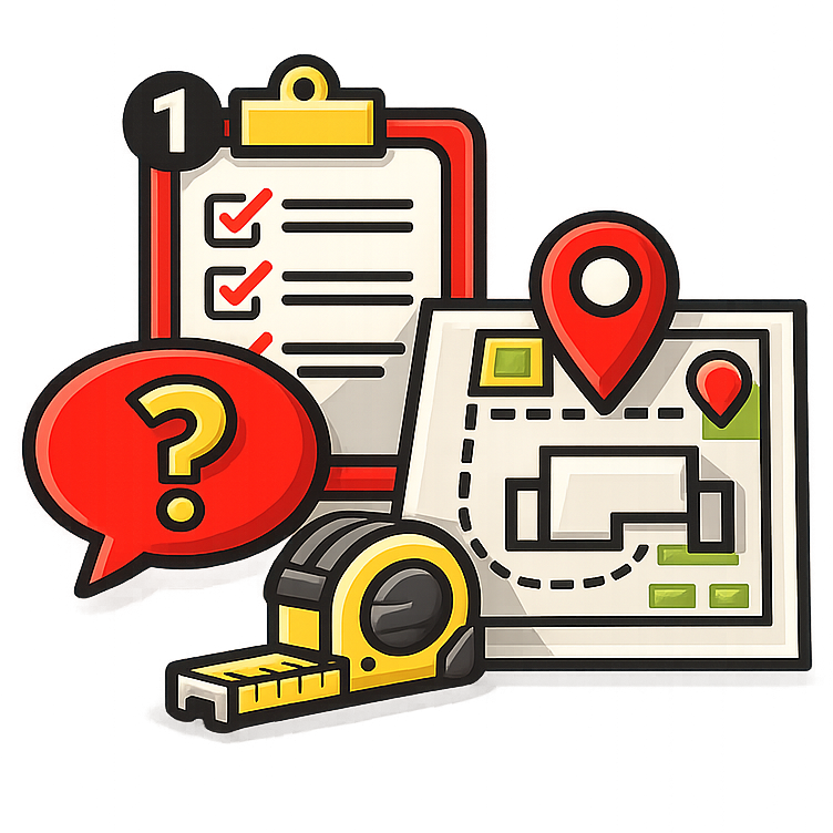 Icon representing consultation and site review for a custom shed project