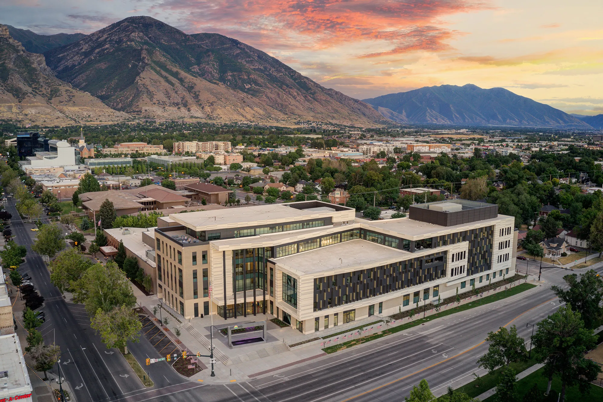 Provo City Offices with Provo City, Utah in the background