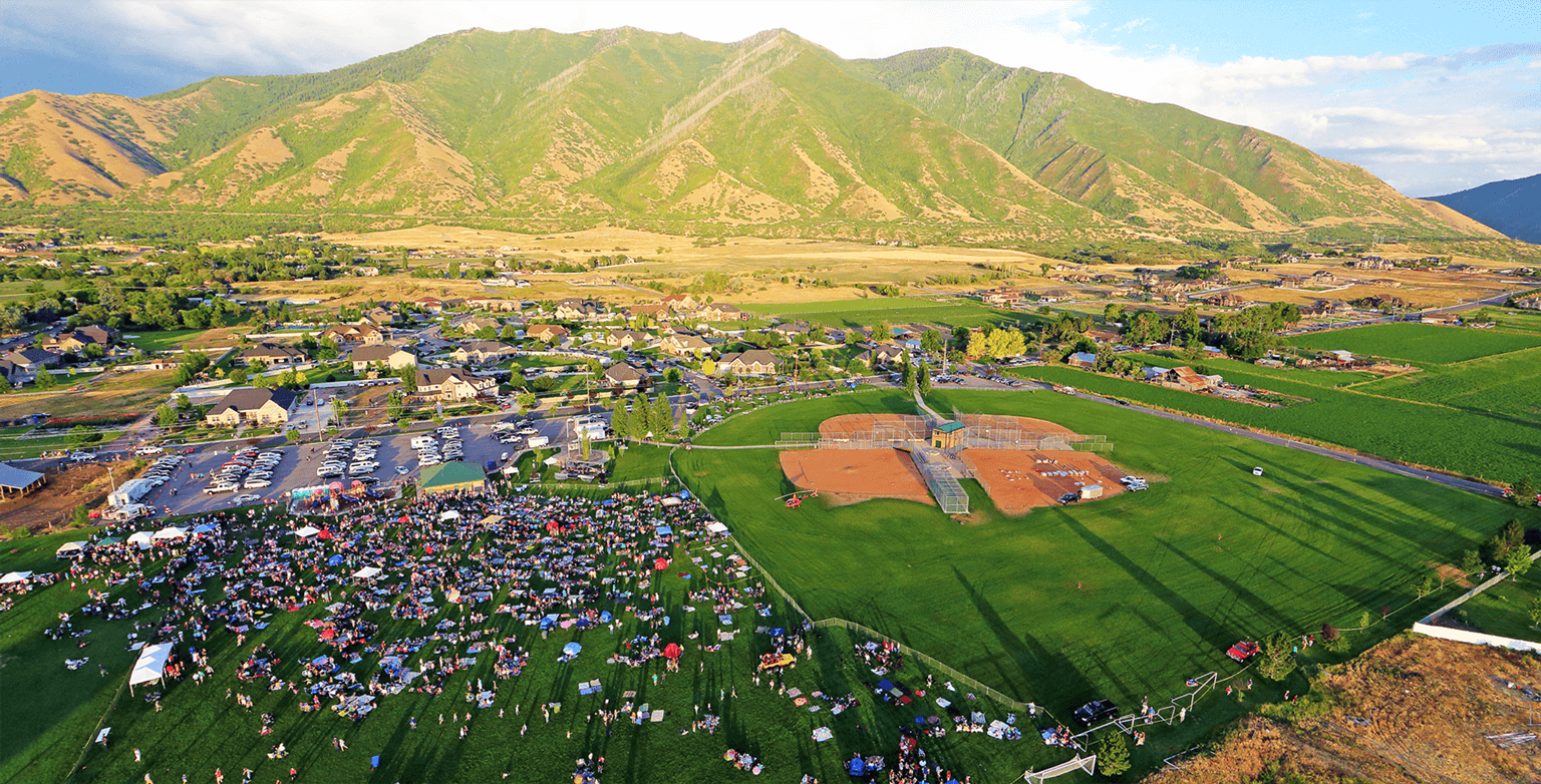An arial view of Mapleton City, Utah.