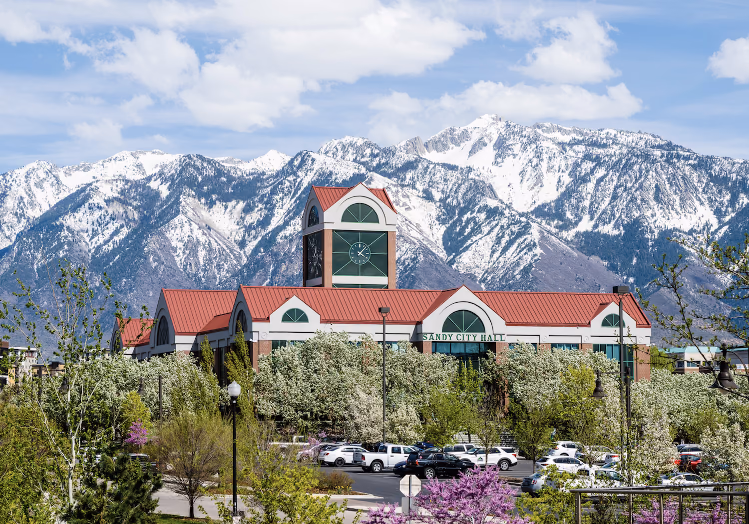 Sandy, Utah city view with the Wasatch Mountains