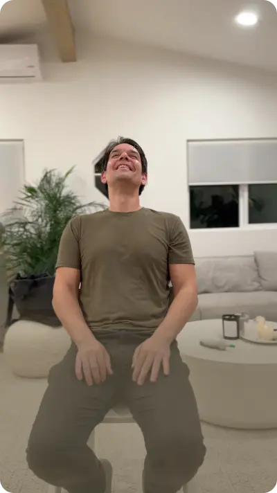 A person that just received the reset and floats, feels relief and rush of energy and oxygen in their brain, the person looks relaxed, pain free and free, a postresetglow