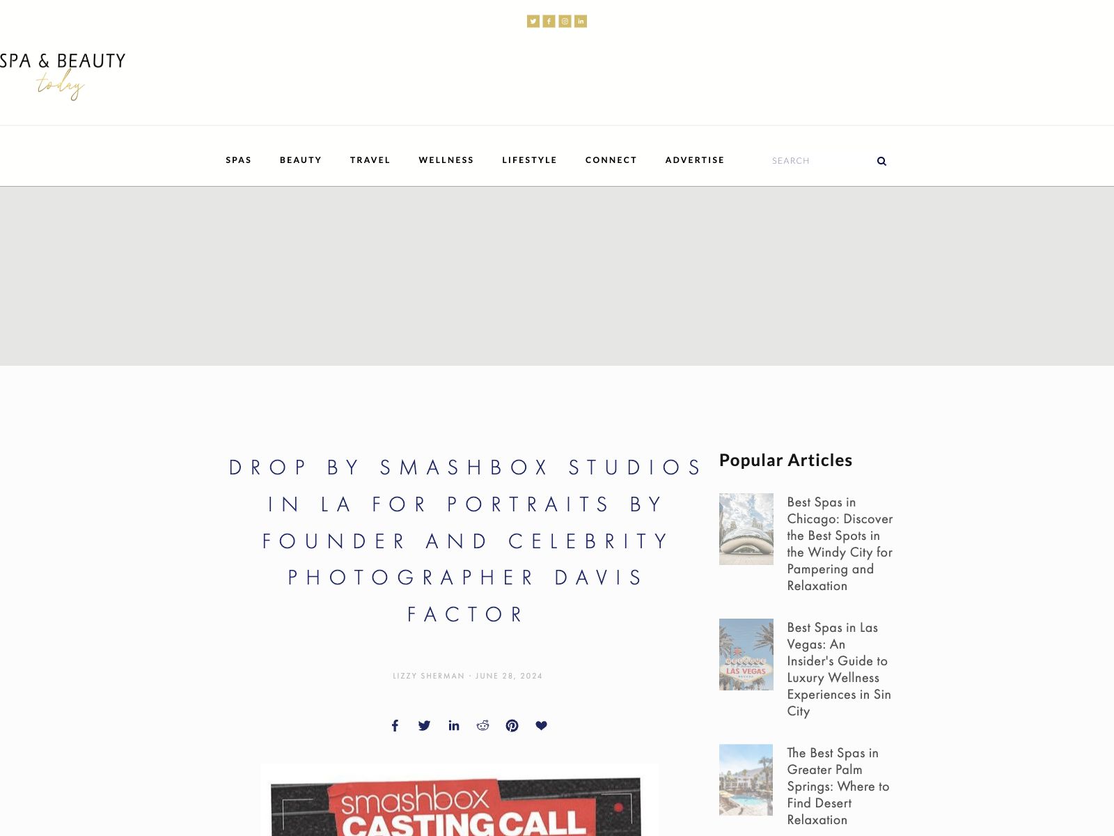 Spa and Beauty Today screenshot: Drop by Smashbox Studios in LA for Portraits by Founder and Celebrity Photographer Davis Factor