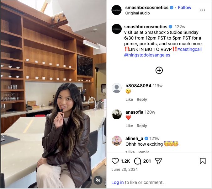 Smashbox Cosmetics screenshot: Smashbox Casting Call on Instagram
