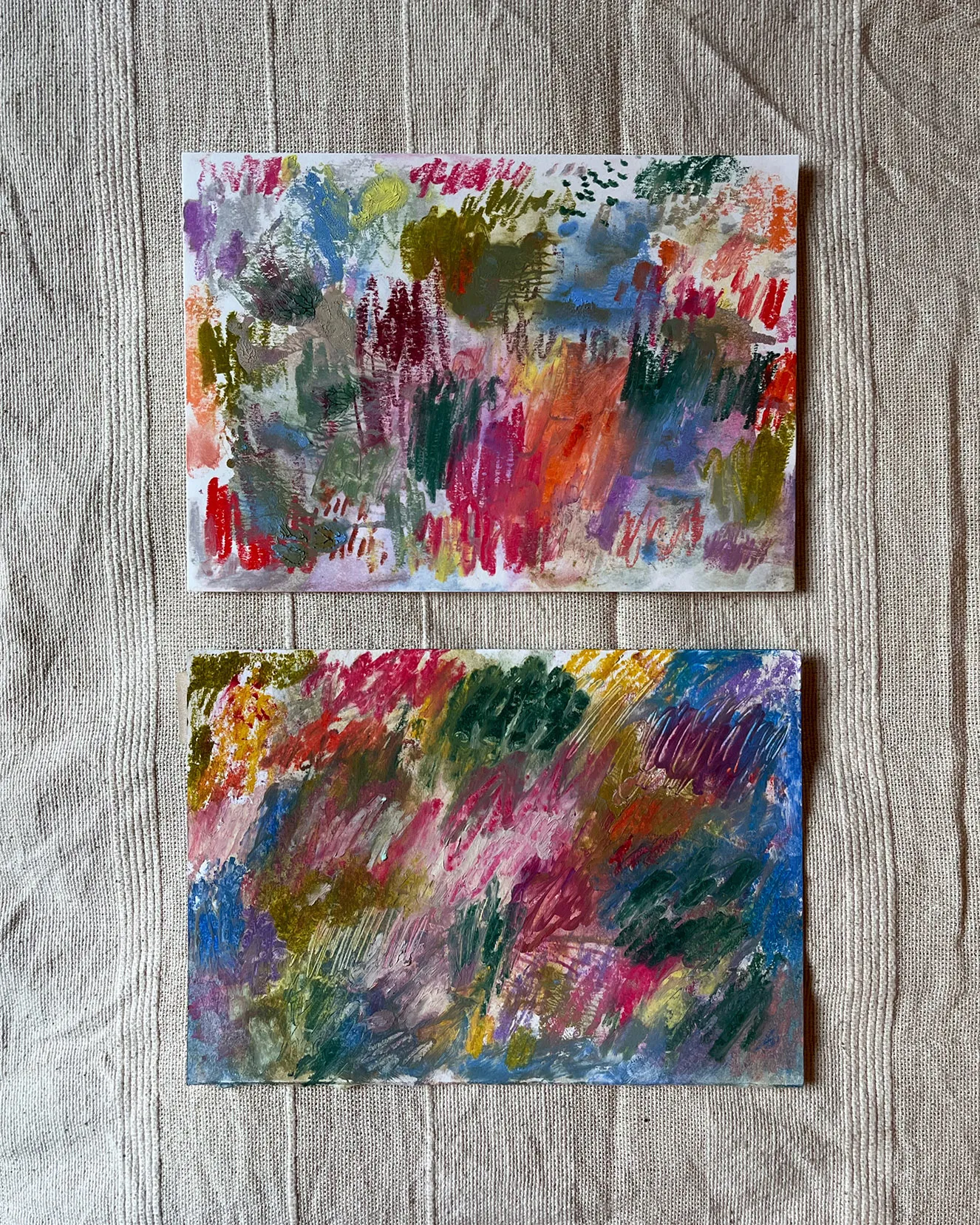 Oil and oil pastel on paper - 15 x 21 cm each