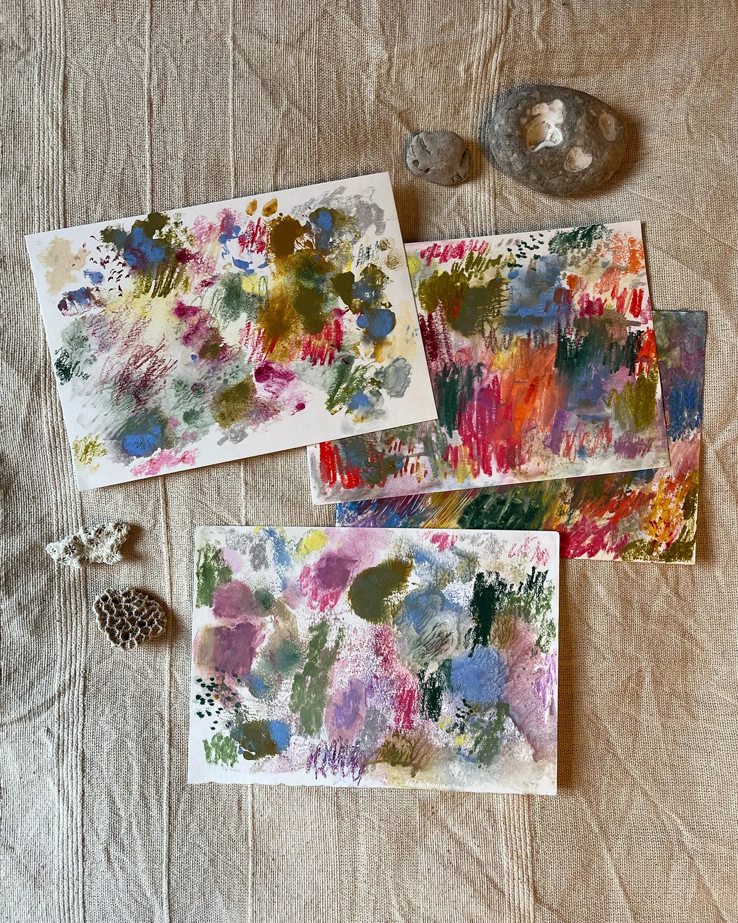 Oil and oil pastel on paper - 15 x 21 cm each