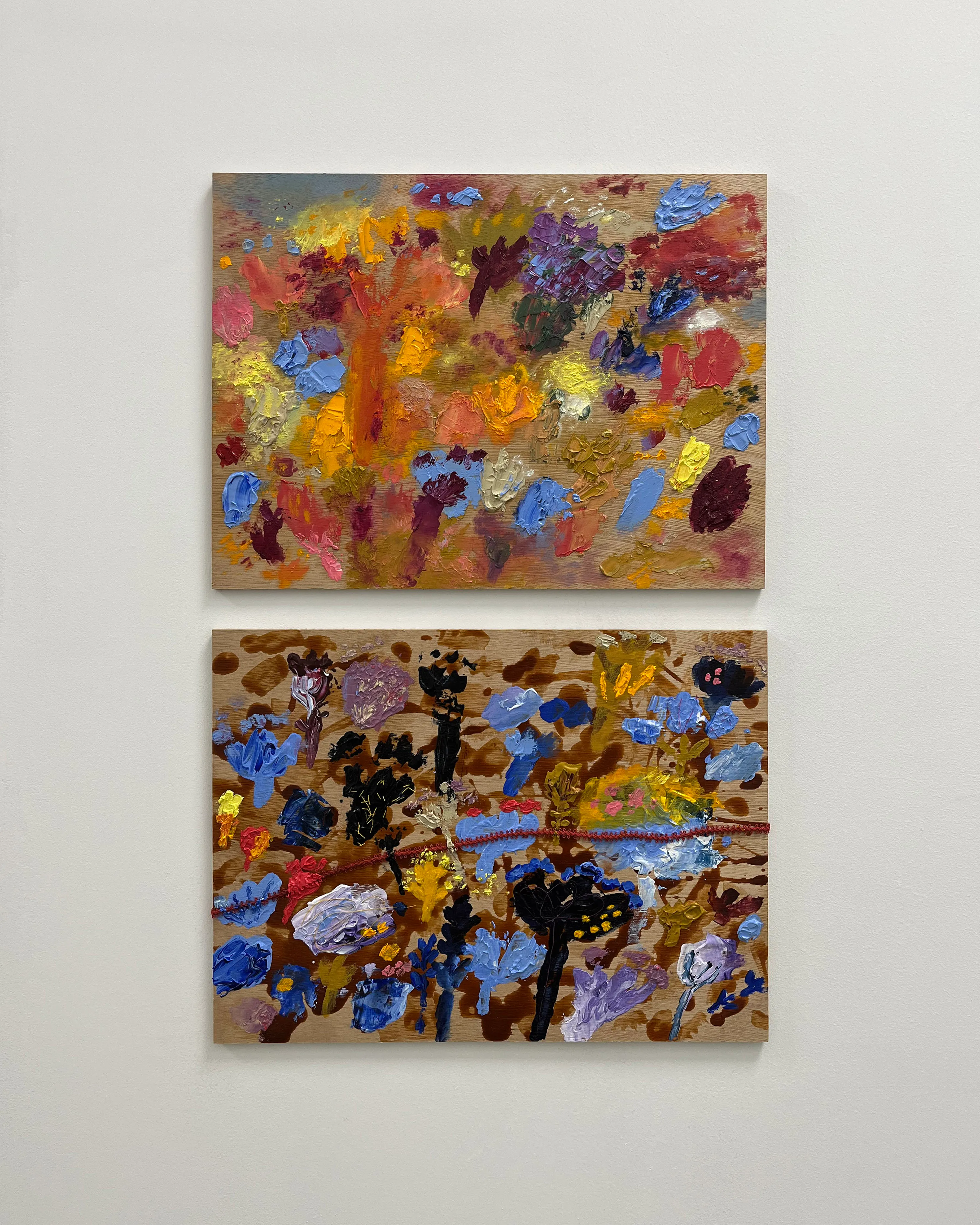 2. ⁠Oil paint/ mixed media landscapes on wooden panel 