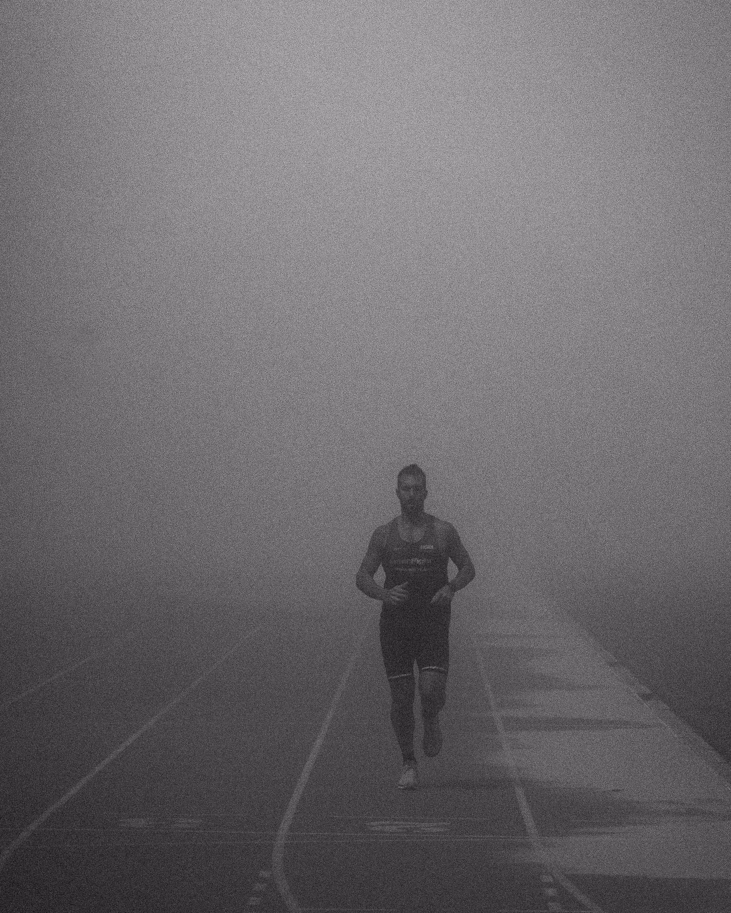 Man running through mist in early morning Dubai