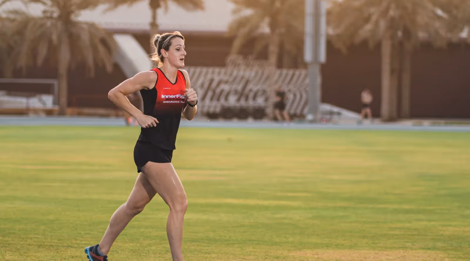 Female athlete running triathlon preparation