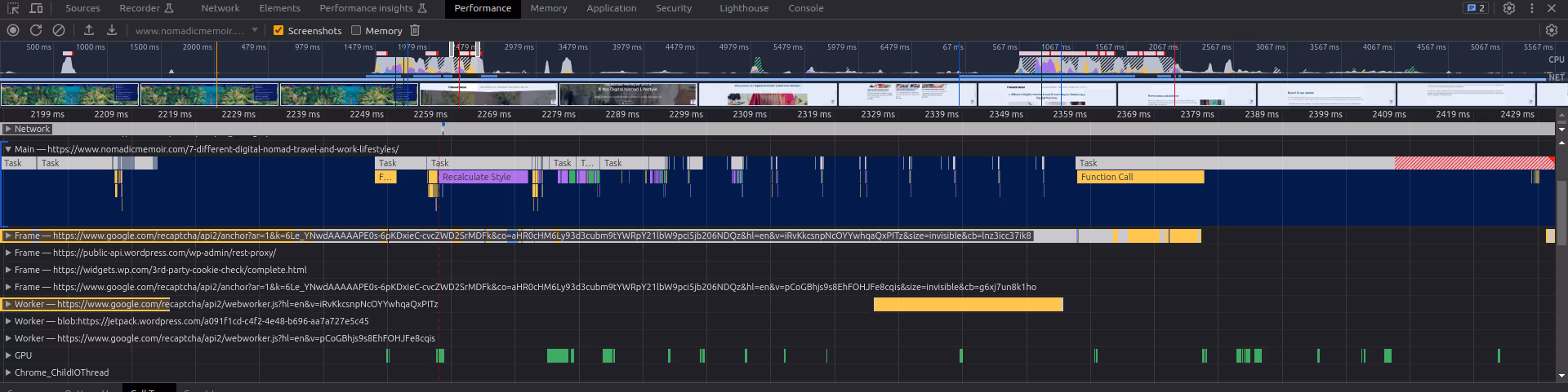 Chrome DevTools Performance Results
