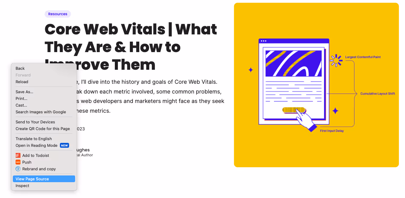 Showing how to view page source on a web page