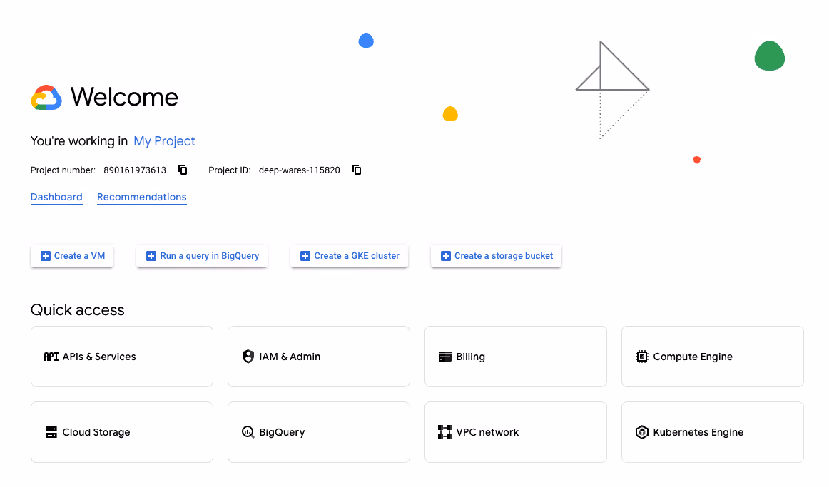 The Google API Console after you’ve created a project