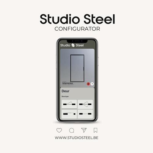 Mock-up Studio Steel 3D configurator voor Stalen, houten en glazen binnendeuren. Kapellen, regio Antwerpen, Vlaanderen