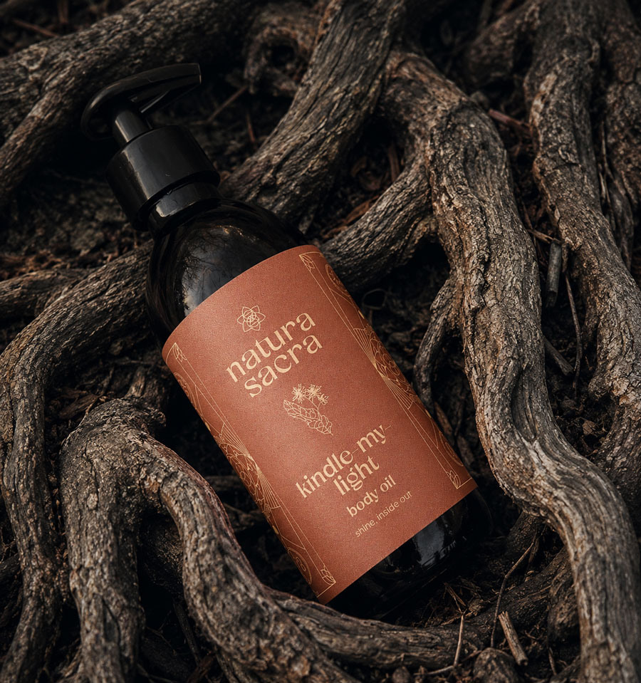 Packaging design for Natura Sacra, a plant-based wellness brand