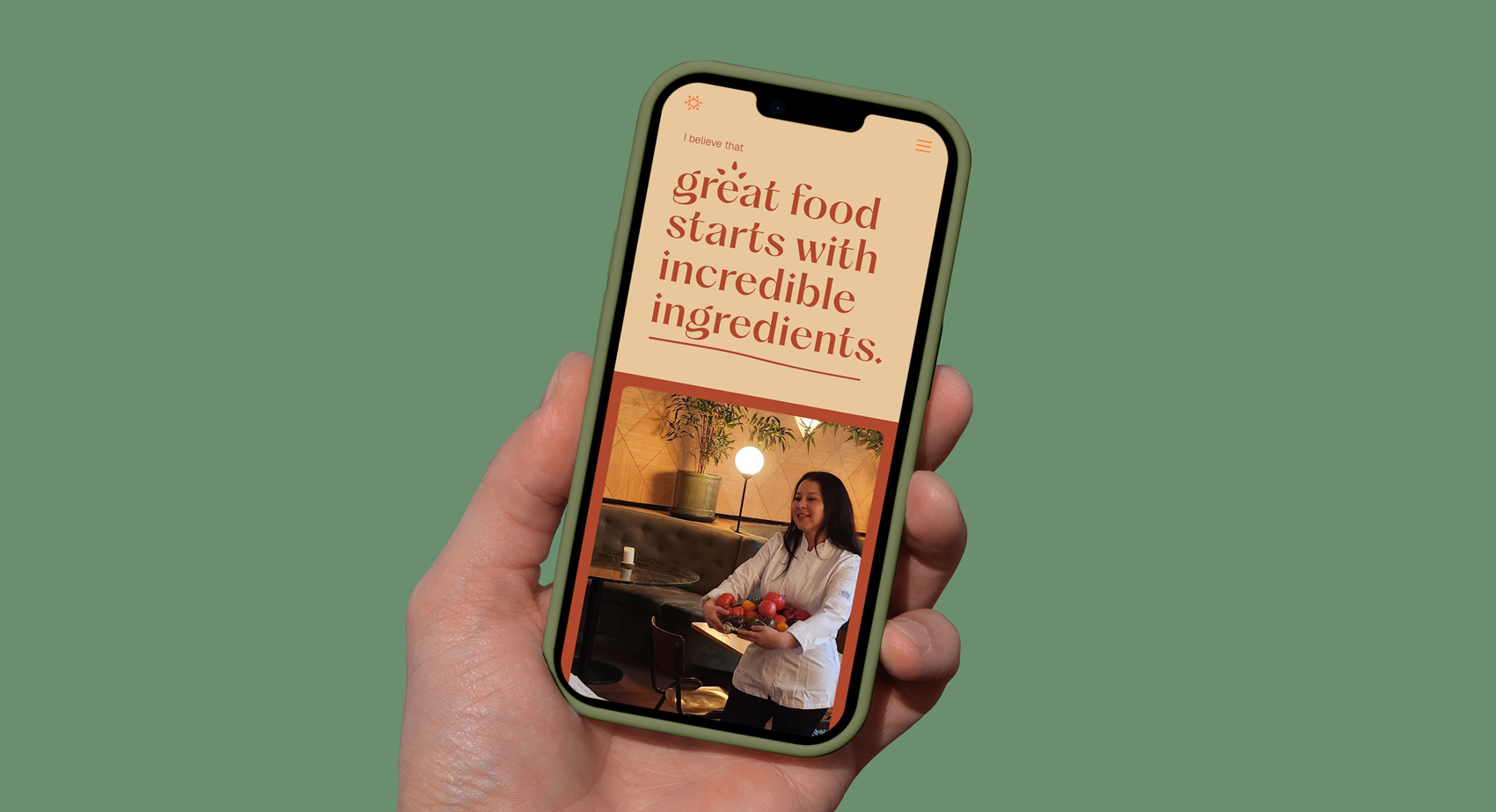 Mobile website design for Vale, a vegan chef