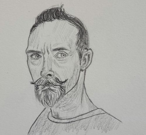Bleistift Zeichnung Portrait Mann Schnurrbart Kurze Haare Livarto Schüler Toby M.