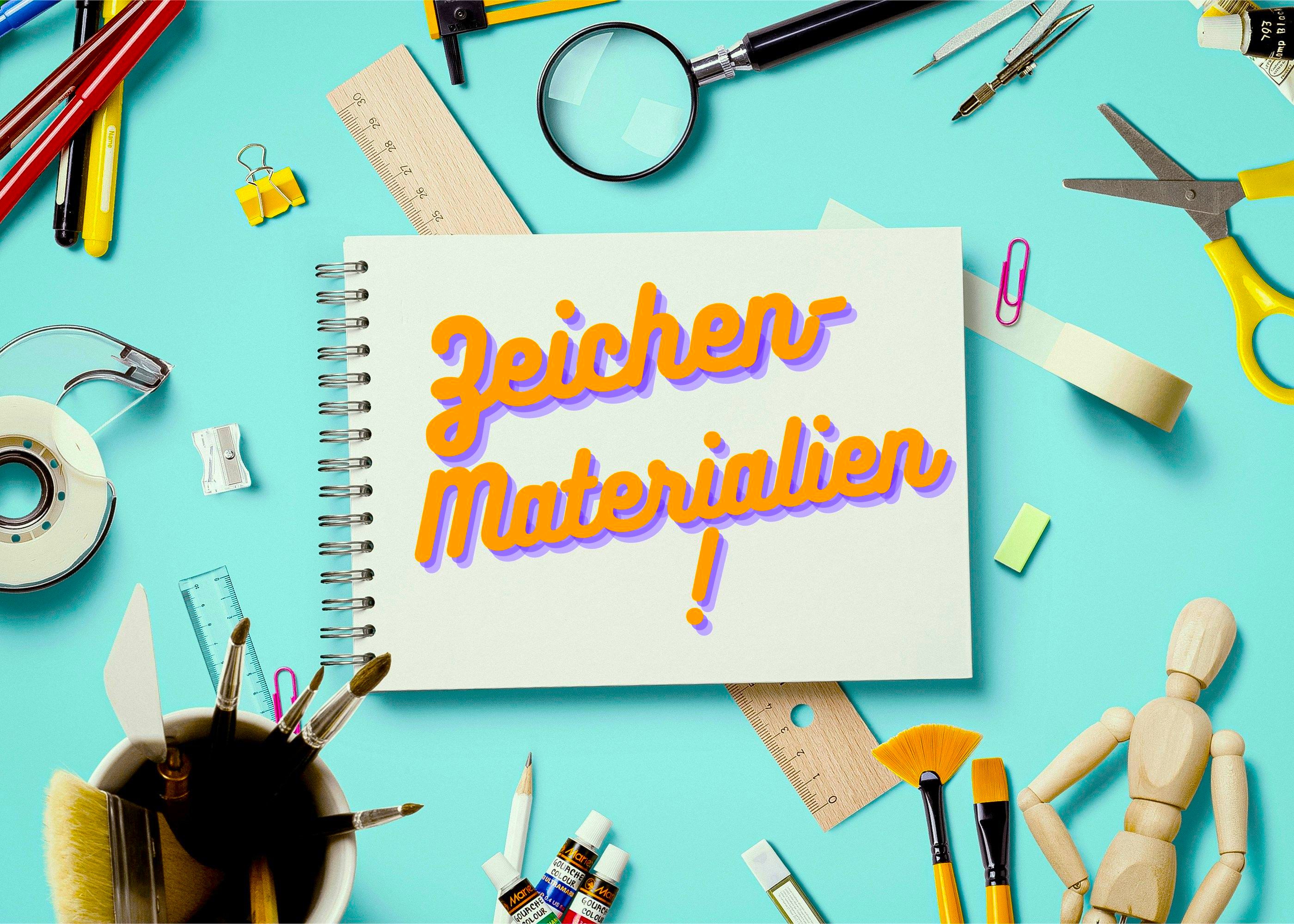 Ein Zeichenblog mit der Schrift "Zeichen-Materialien!"