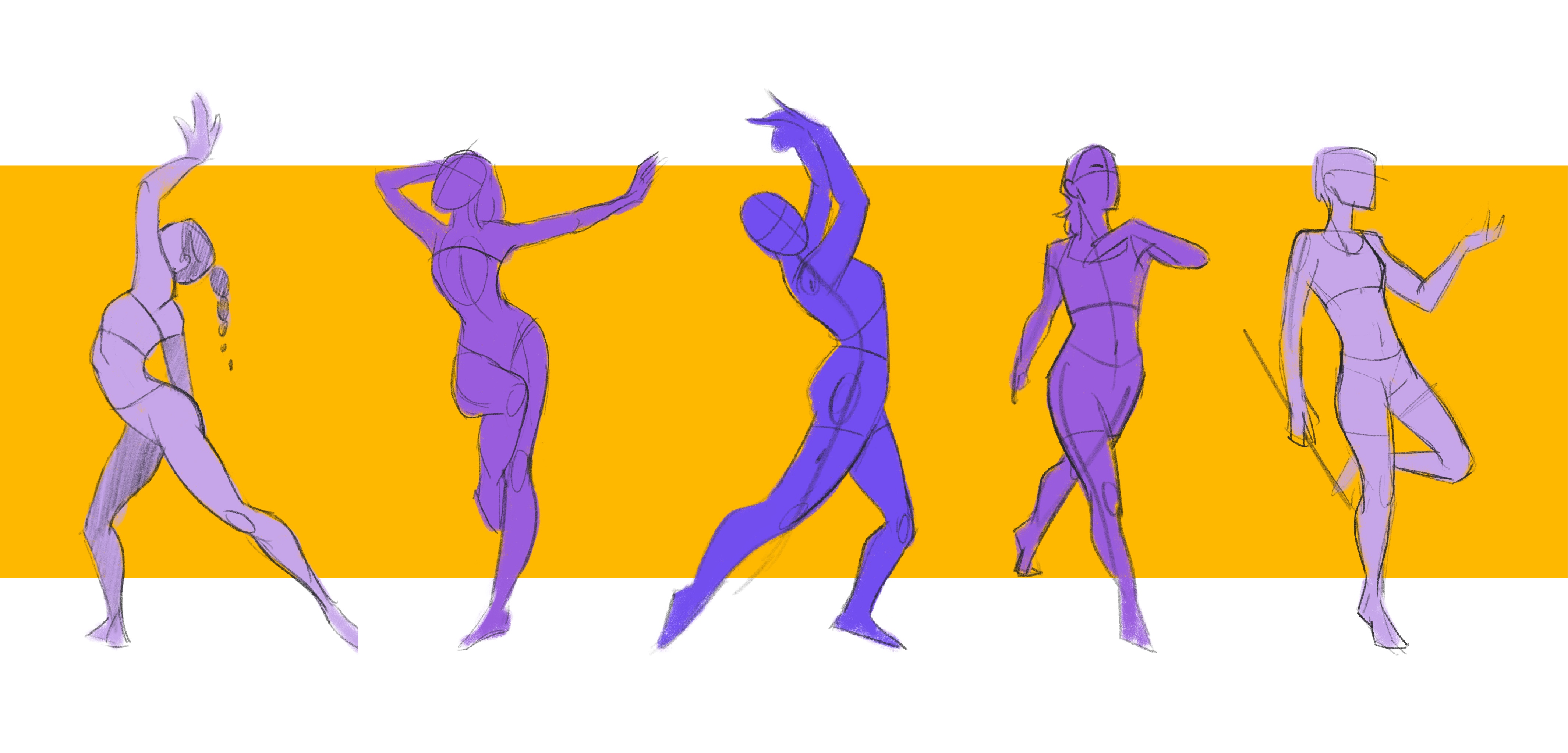 Gesture-Zeichnungen auf gelbem Hintergrund