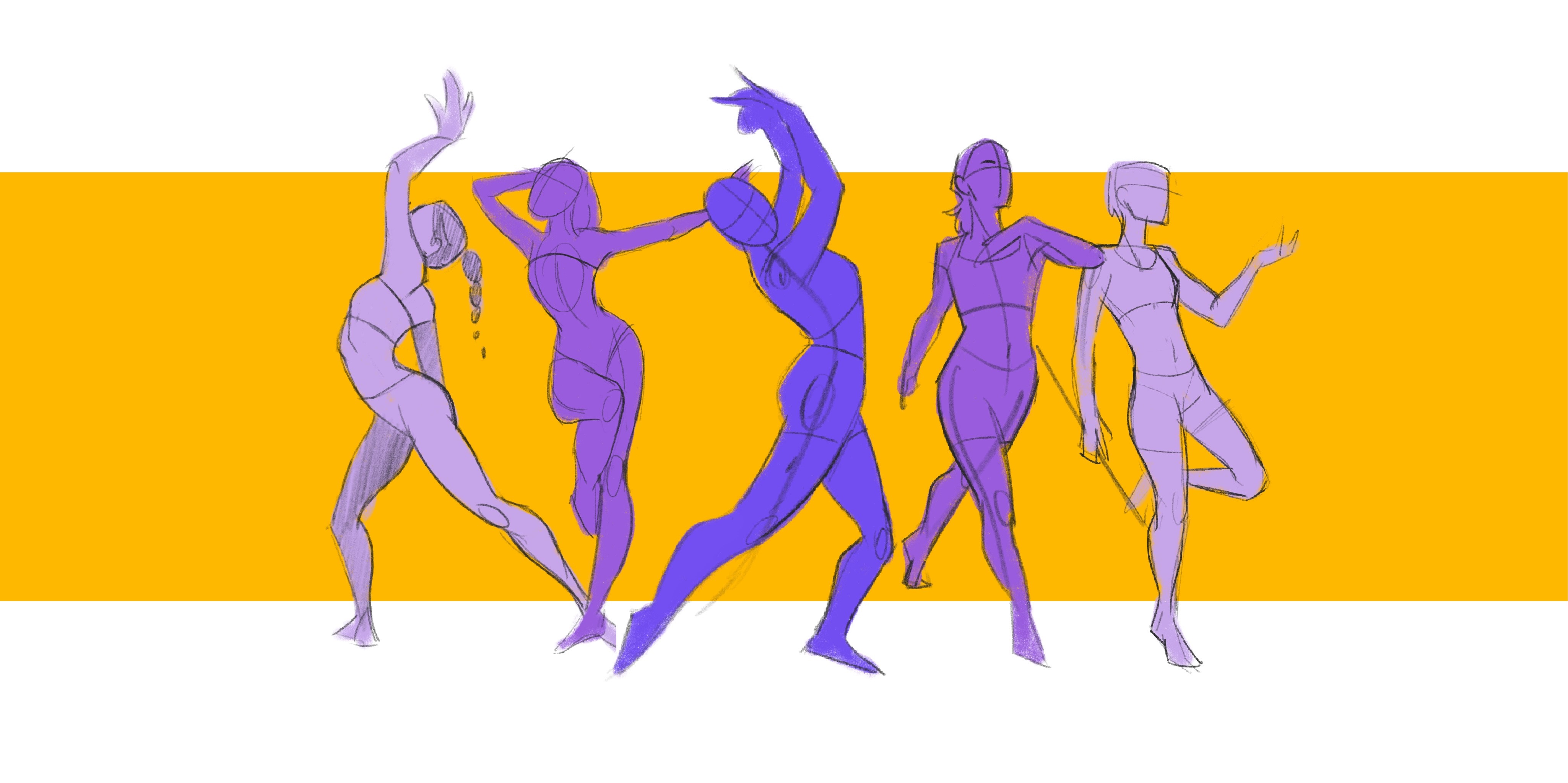 Gesture-Zeichnungen auf gelbem Hintergrund