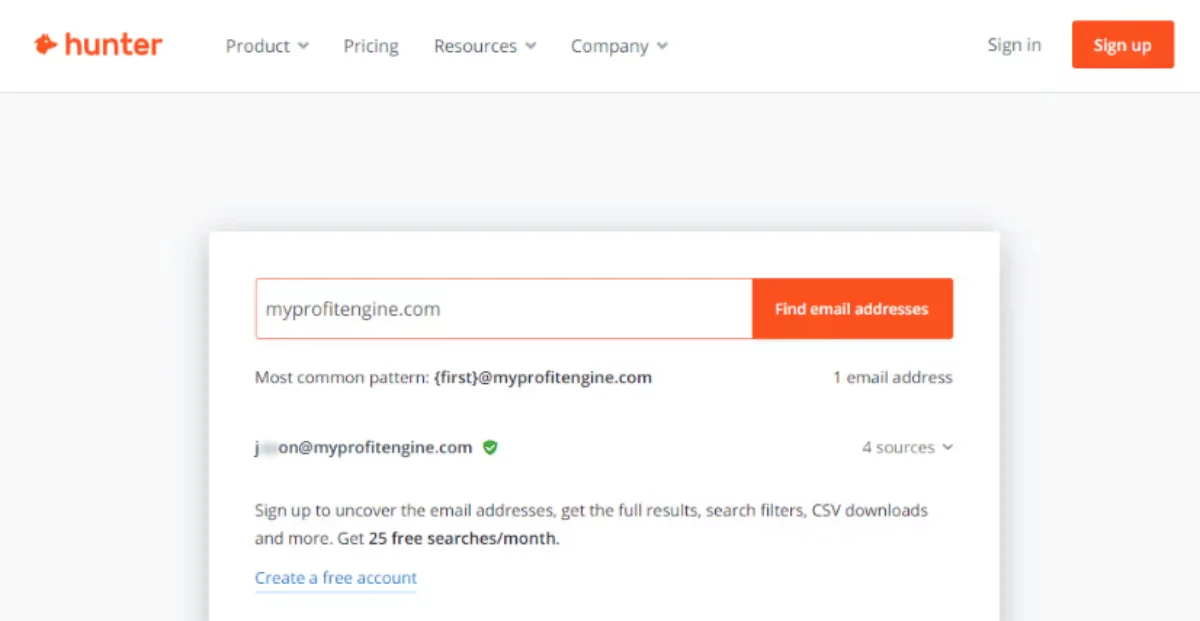 Hunter.io Homepage