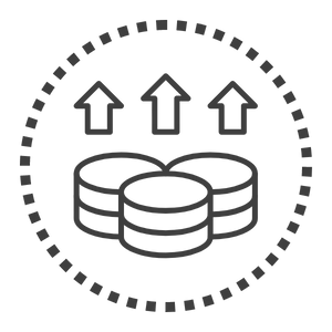 a black and white circle with arrows pointing up