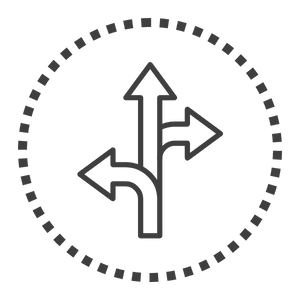 a black and white circle with an arrow in the middle