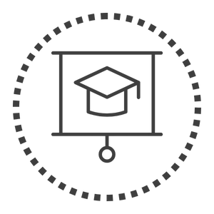 a black and white circle with a graduation cap on it