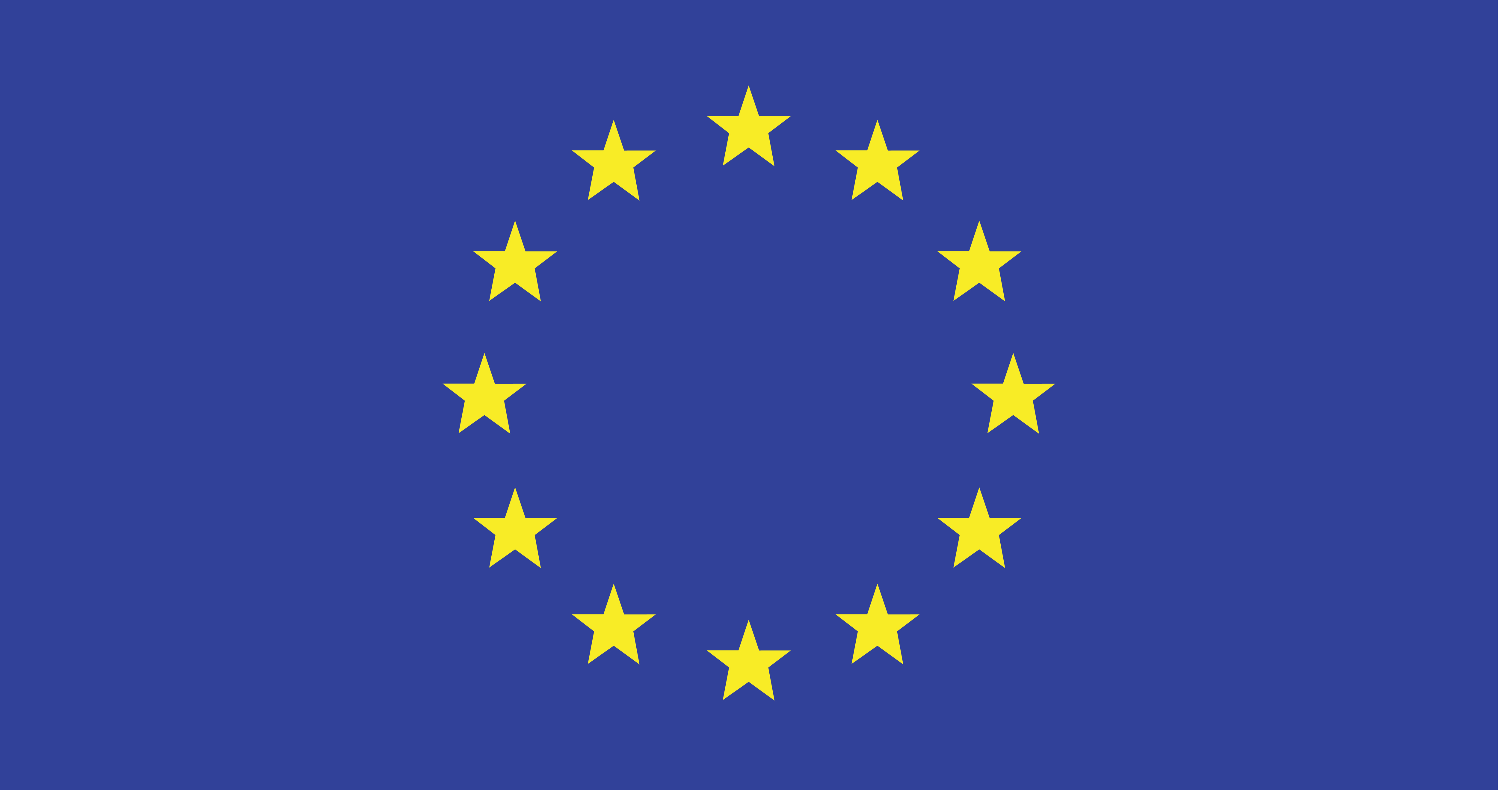 European Union flag with a circle of twelve yellow stars on a blue background.
