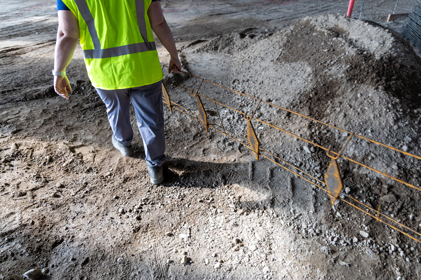 American Highway’s American DT™ Assembly with double-tapered dowels installed in warehouse concrete flatwork, ensuring precise joint stability. Close-up of American DT™ Assembly in industrial flatwork, providing robust load transfer for high-traffic concrete joints.