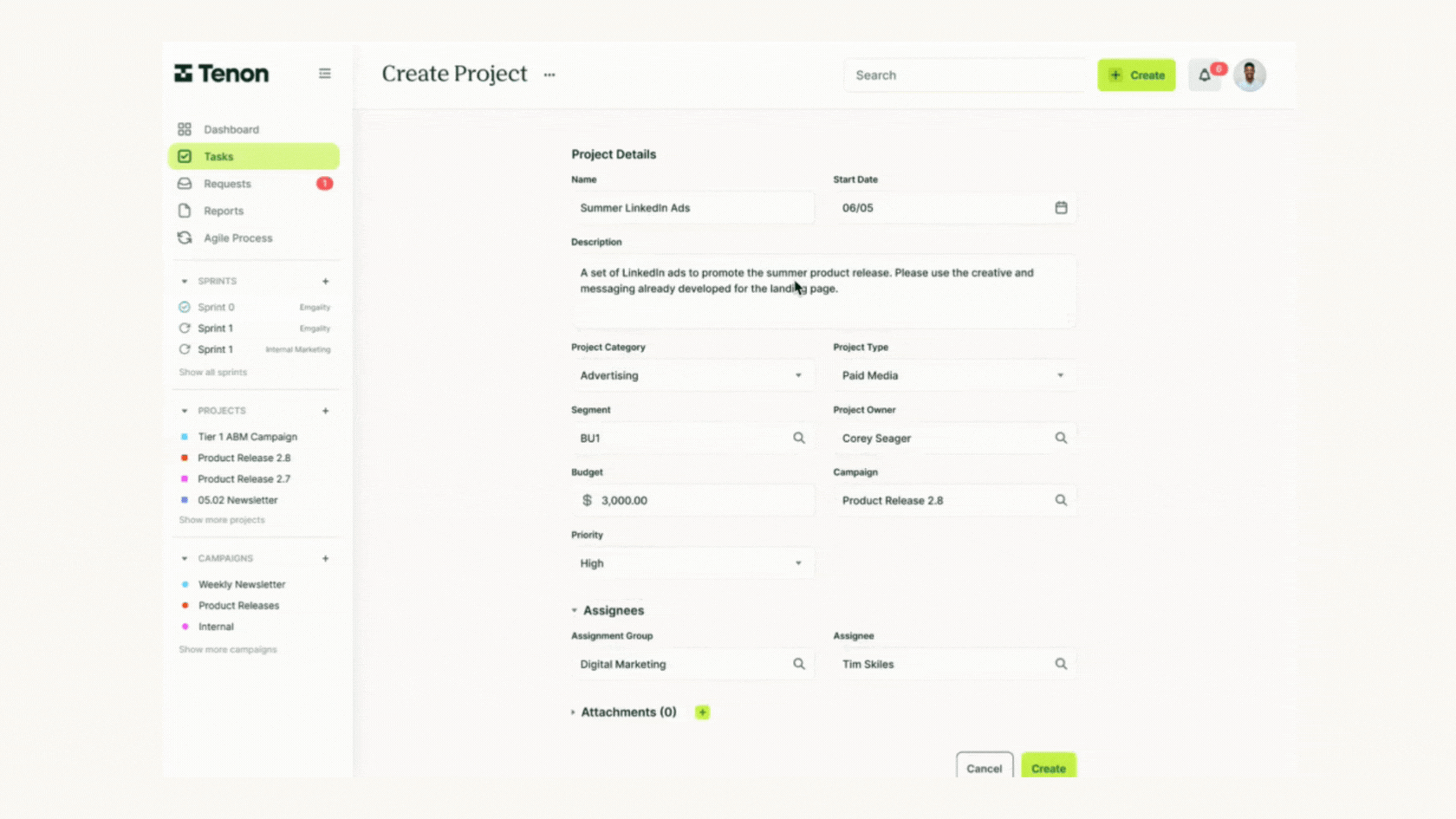 Pre-built Marketing templates in Tenon