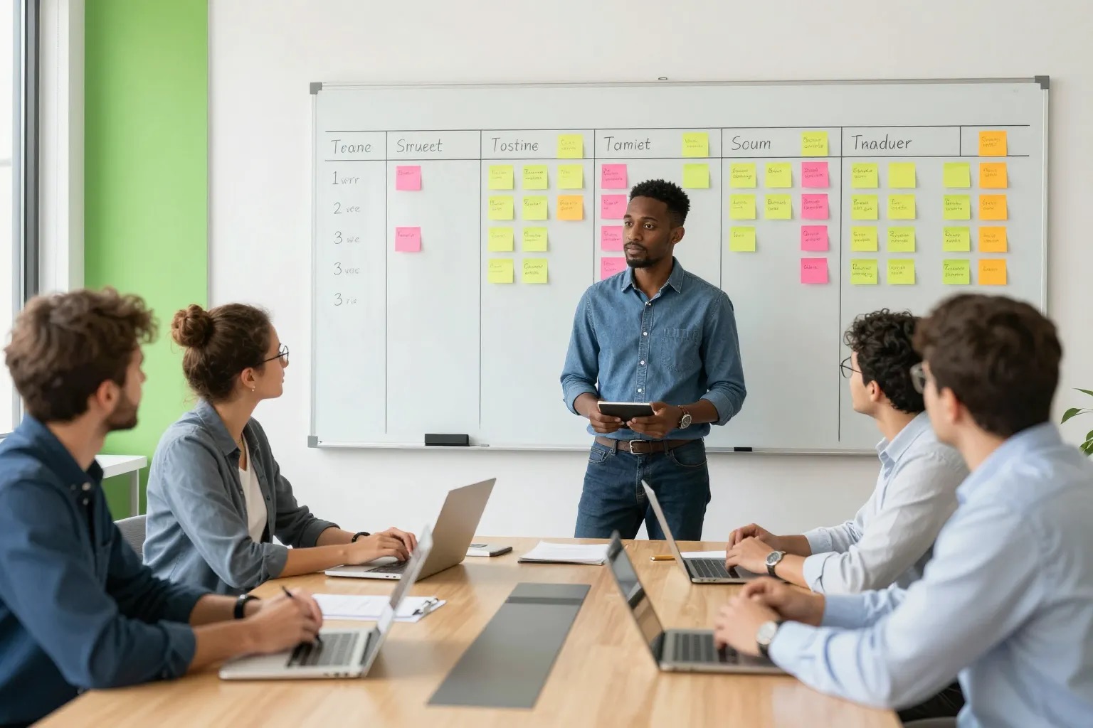 PSM 1 Scrum Master certification 2026 : équipe agile en sprint planning avec tableau kanban