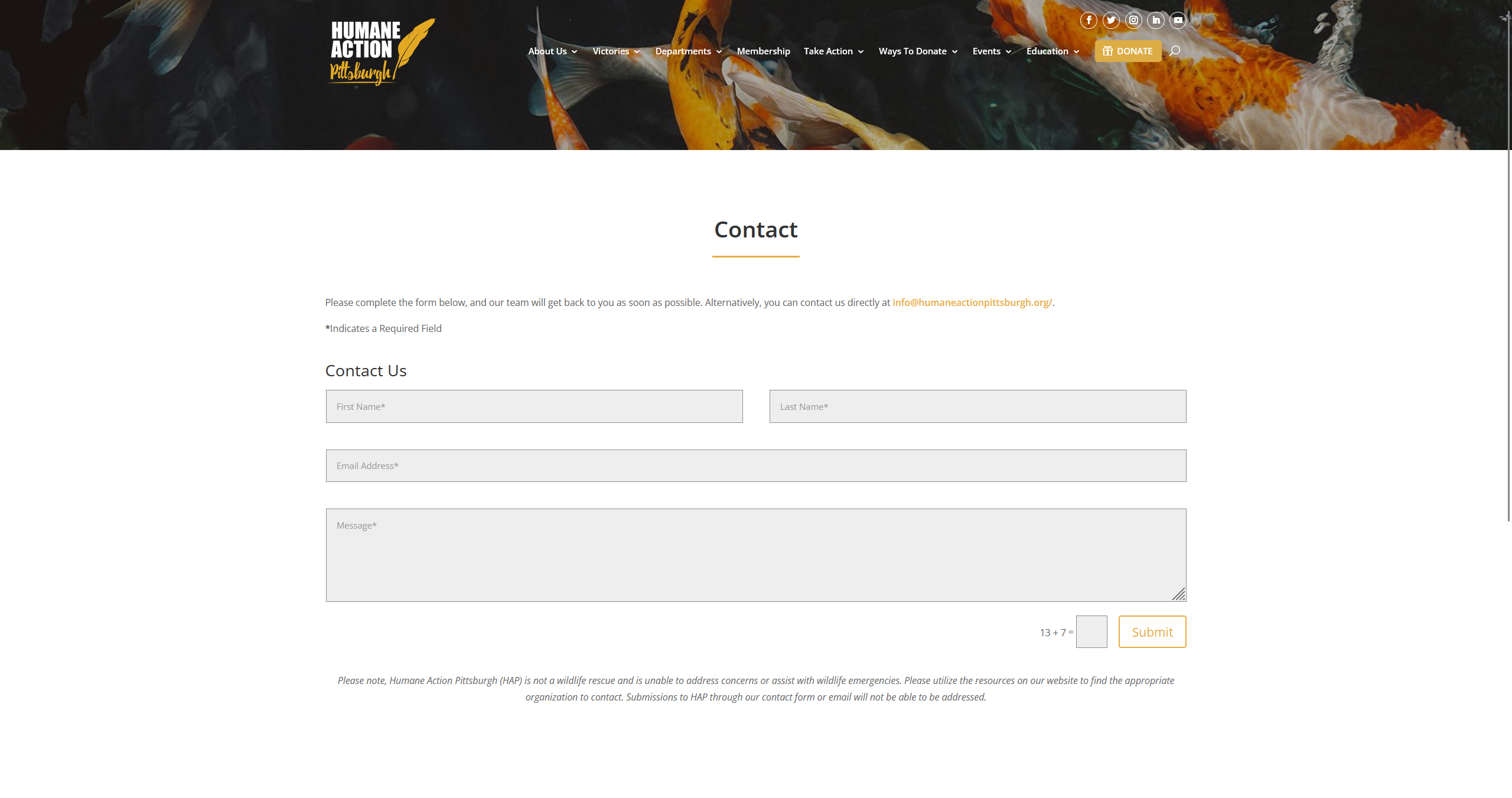 Humane action Pittsburgh web screenshot 2
