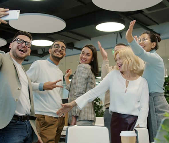 Team celebrating at work