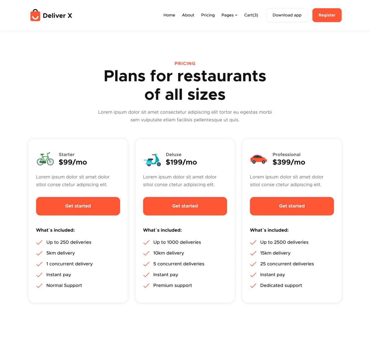 Deliver X - Plans page - Delivery App Webflow Template