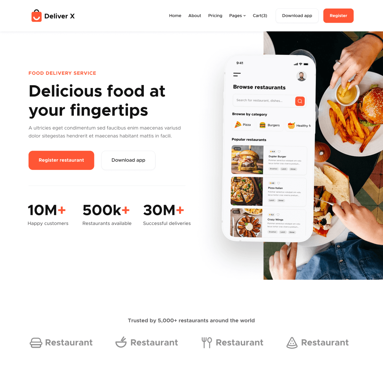 Deliver X - Home page - Delivery App Webflow Template