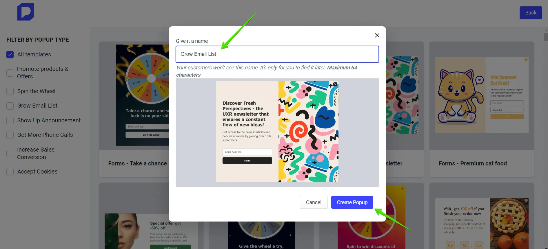 Give a name to your popup and click the “Create Popup” button.