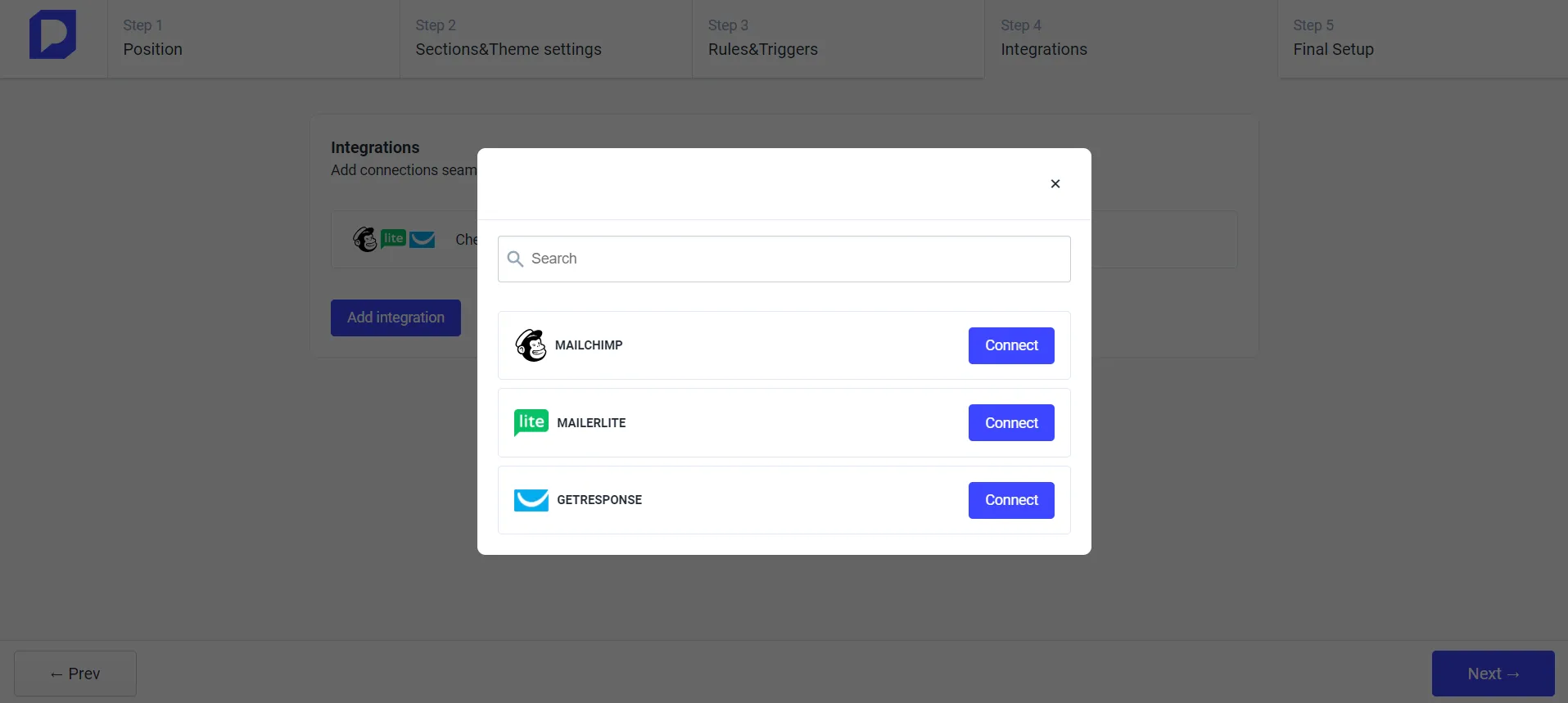 Integrations section