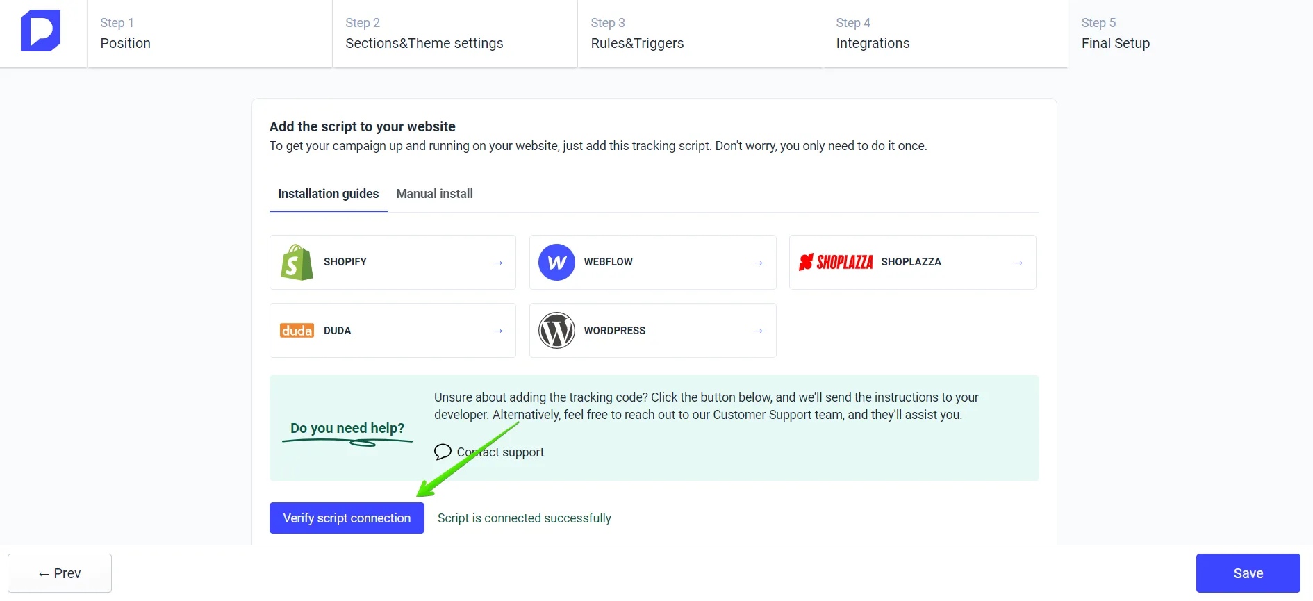 Verify script connection