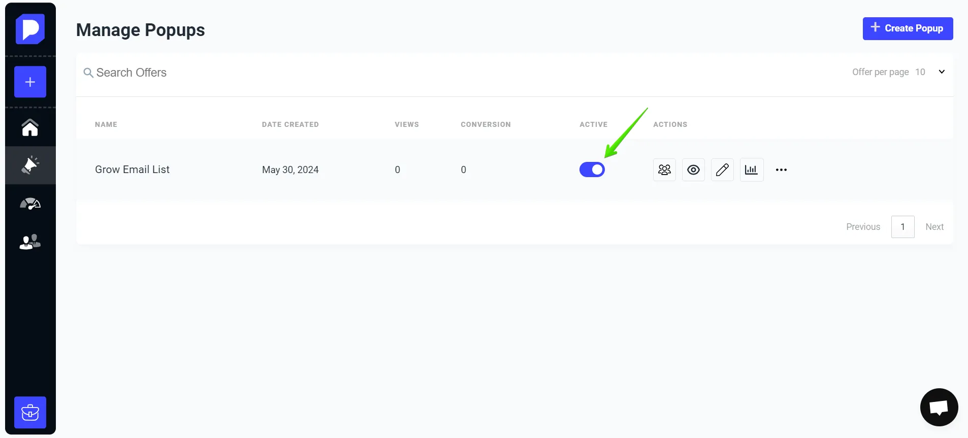 switcher of the popup