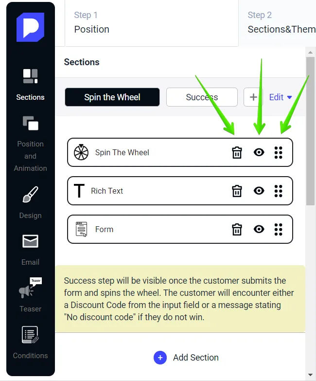 Popup section not visible