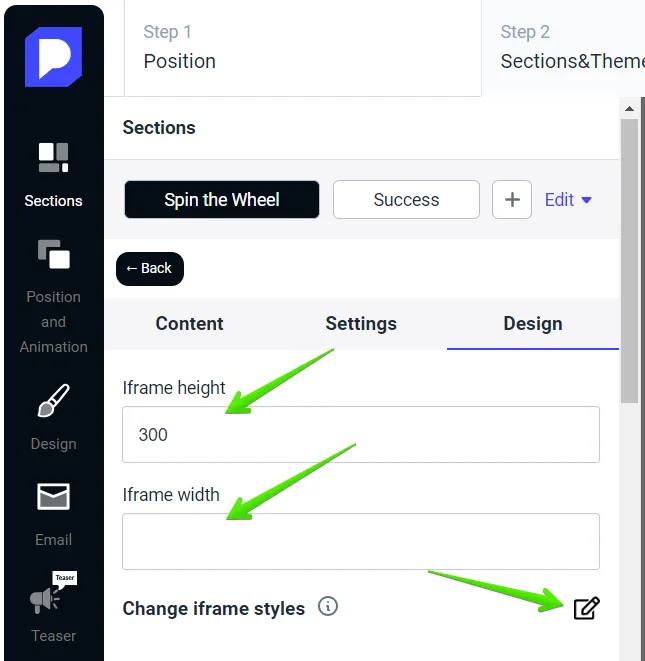 Set Iframe height, width, and customize the style.