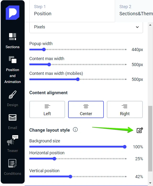 To change the layout style, click on the pencil icon.
