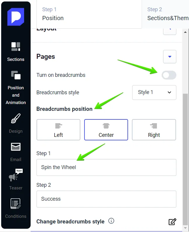 Several steps in popup