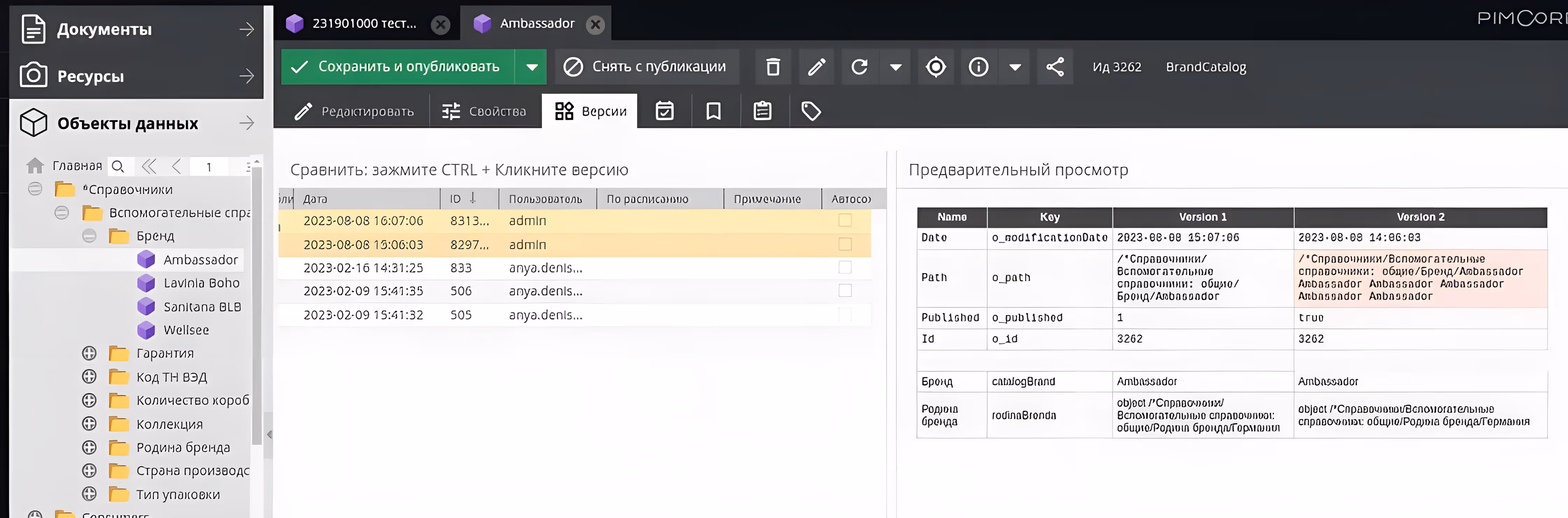 Отчет об изменениях карточек в Pimcore | KT.Team