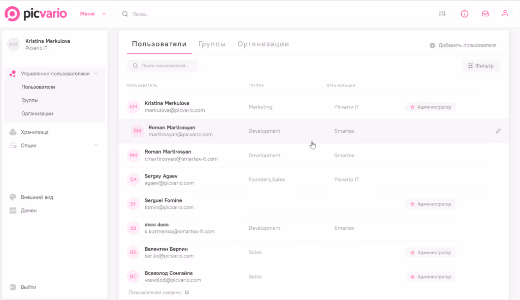 Управление ролями и доступом в Picvario | KT.Team