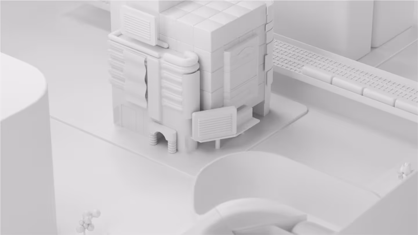 Clay render of a building in cartoon style.