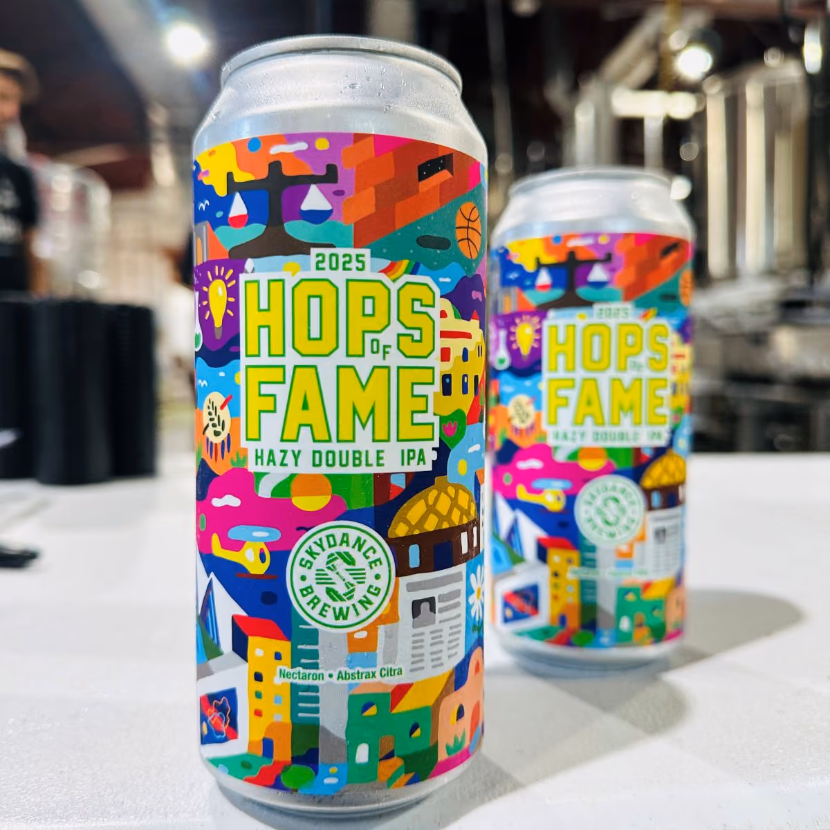 A can of the 2025 Hops of Fame beer, brewed by Skydance