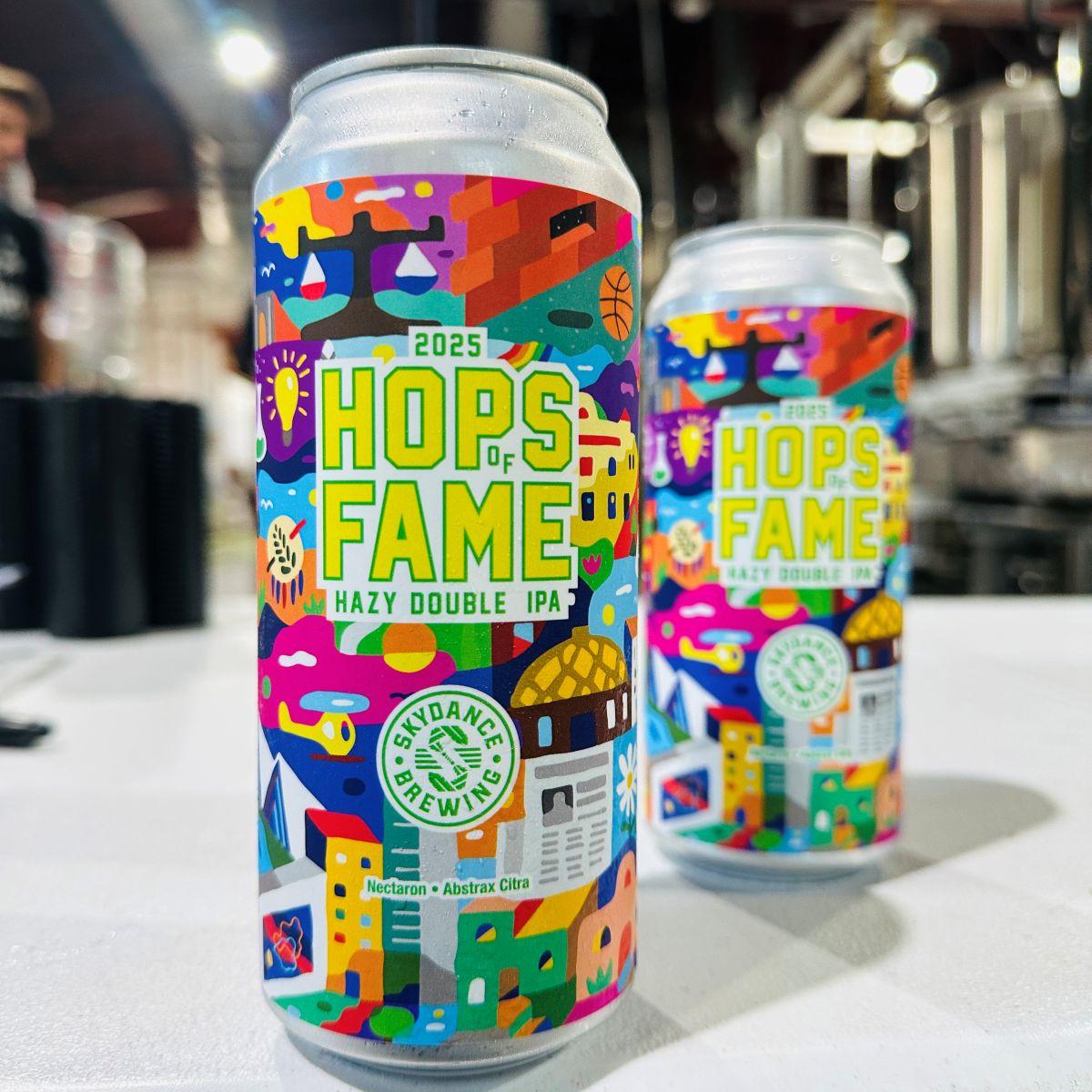 A can of the 2025 Hops of Fame beer, brewed by Skydance