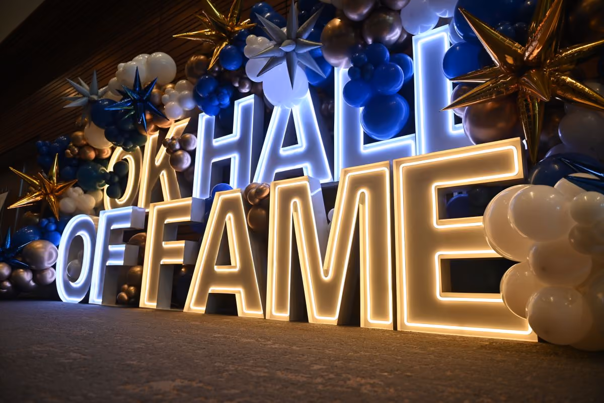 Balloon and marquee letters set up for photo opportunities