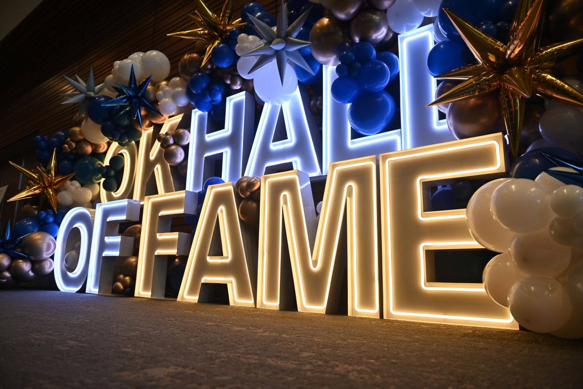 Balloon and marquee letters set up for photo opportunities