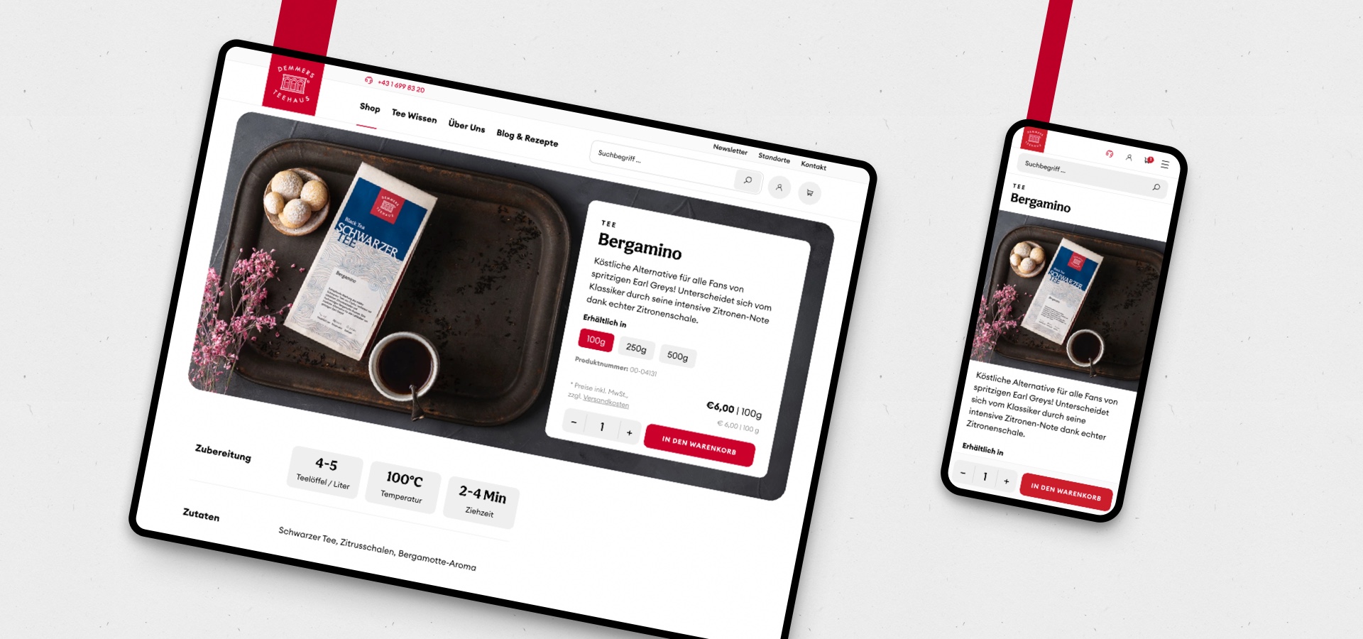 Tablet and mobile mockup showing a screenshot of the tee.at website